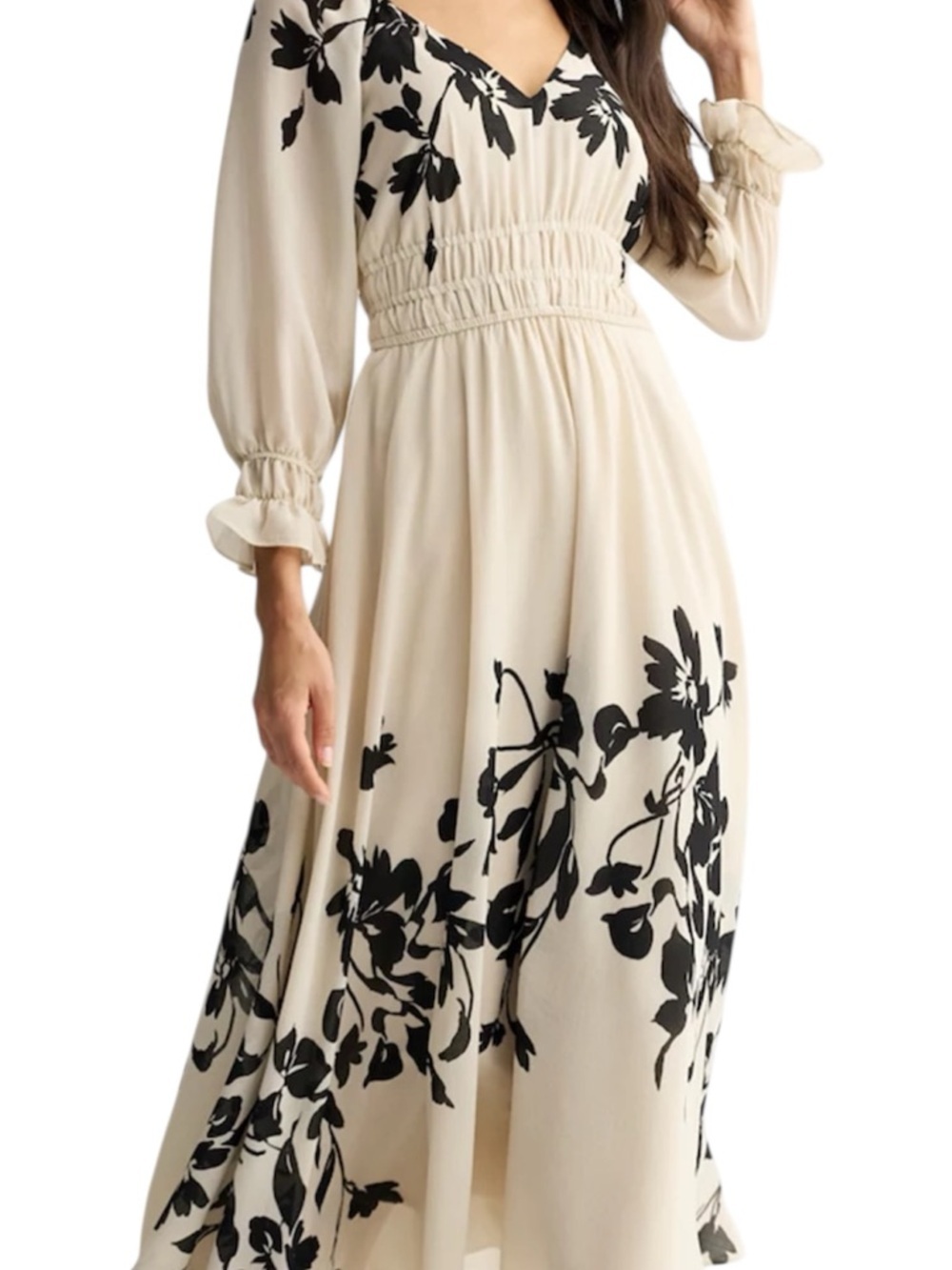 Taylor Cream with Black Floral Motif Chiffon Maxi Dress Sz 6 - Picture 5 of 14